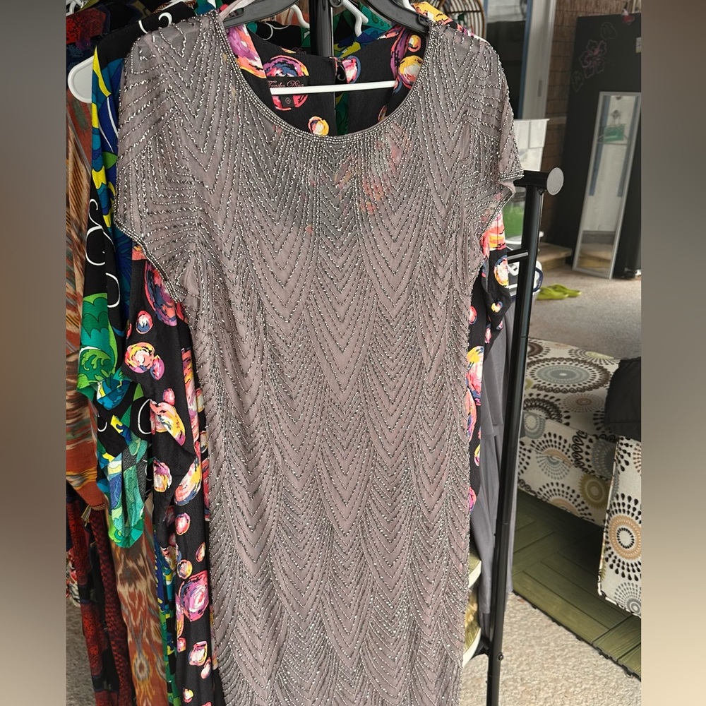 Adrianna Papell Lavender Beaded Midi Dress
